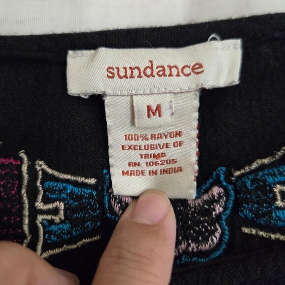 Sundance Black Embroidered Swim Coverup M Tassel Hem Rayon Tunic Dress - Picture 6 of 11